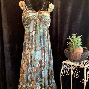 I Am Alberto Makall Silk Dress Abstract Marble Print Sundress Swing Empire Waist